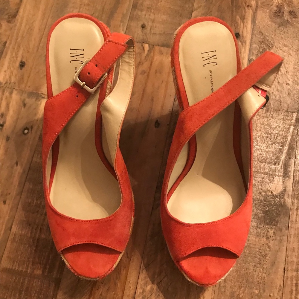 INC ORANGE WEDGE HEELS